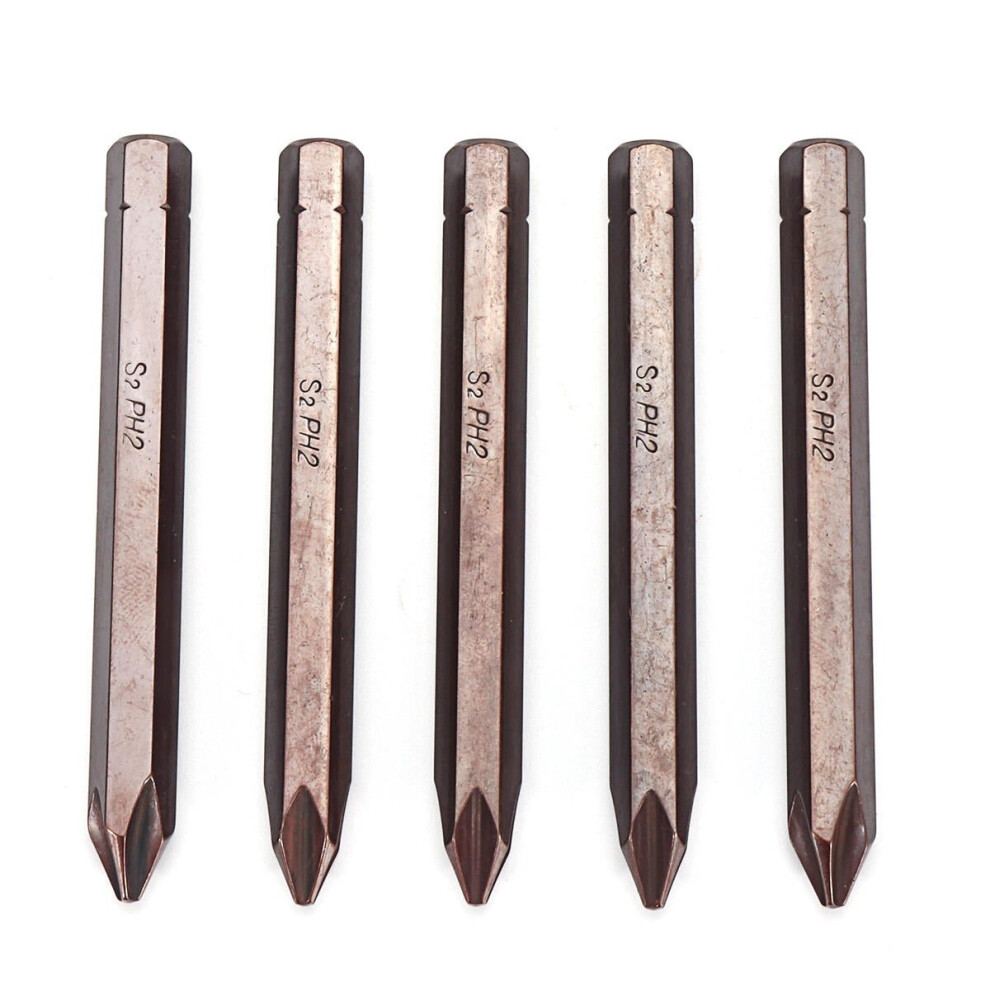 5Pcs 80mm Hex Shank PH2 Magnetic Screw Driver S2 Screwdriver Bit
