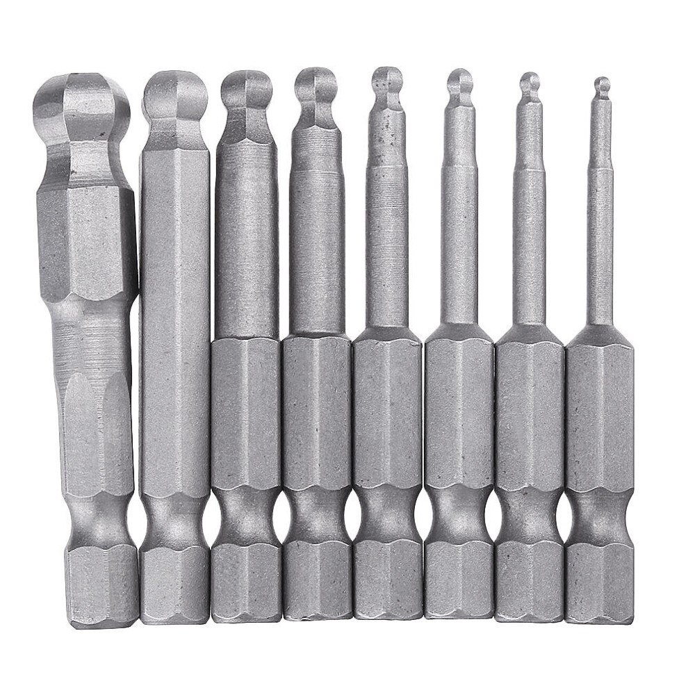 8pcs 50mm S2 Magnetic Ball Screwdriver Bits H1.5/2/2.5/3/4/5/6/8 Screwdriver Hex Shank