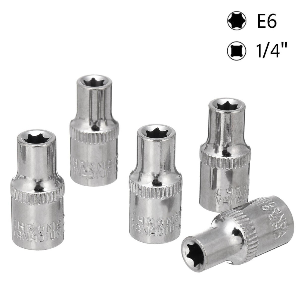 (E5 1/4") 5PCS Socket Wrench Kit 1/4 Inch Drive Auto Repair Sleeve Set E4-E8 E-type Post Socket