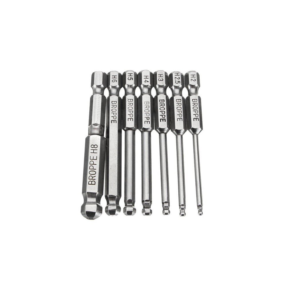 7pcs 2/2.5/3/4/5/6/8mm 65mm Magnetic Ball Screwdriver Bits 1/4 Inch Hex Shank Screwdriver Bit