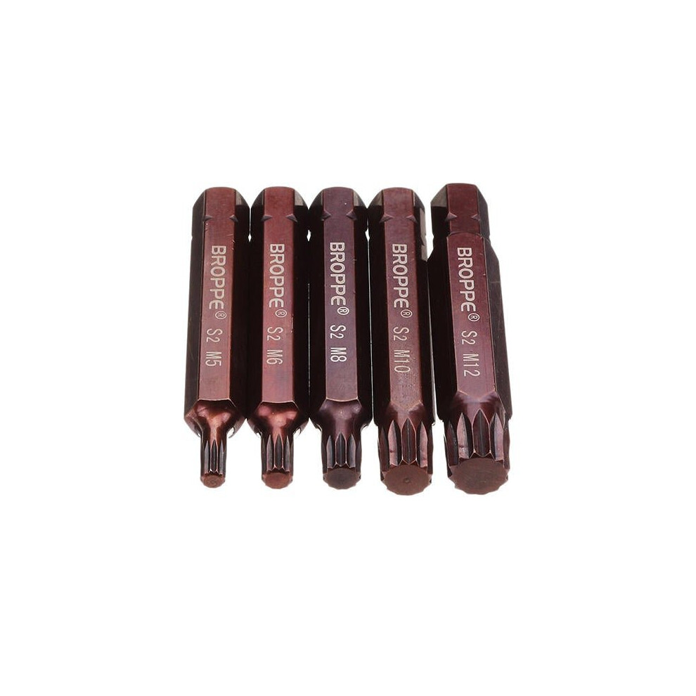 5pcs M5-M12 75mm Magnetic Star Screwdriver Bit S2 Steel 10mm Hex Shank