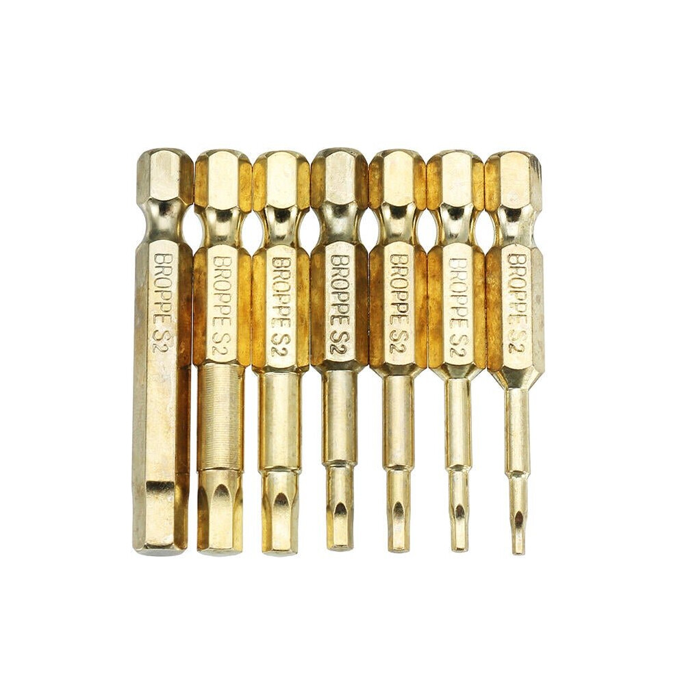 7Pcs Gold 50mm 1.5-6.0mm Magnetic Hex Head Screwdriver Bits 1/4 Inch Hex Shank Screwdriver