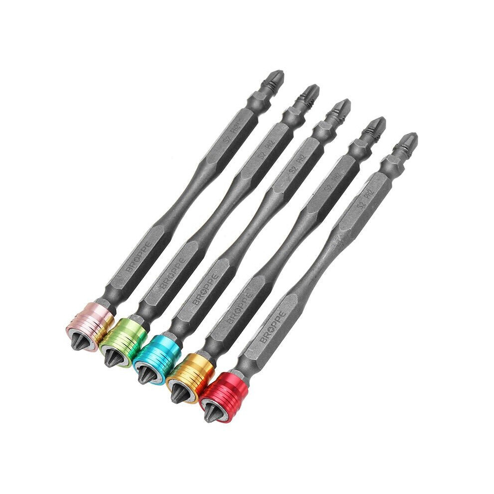 5pcs 110mm PH2 Magnetic Screwdriver Bits Aluminum Ring 1/4 Inch Hex Shank Screwdriver