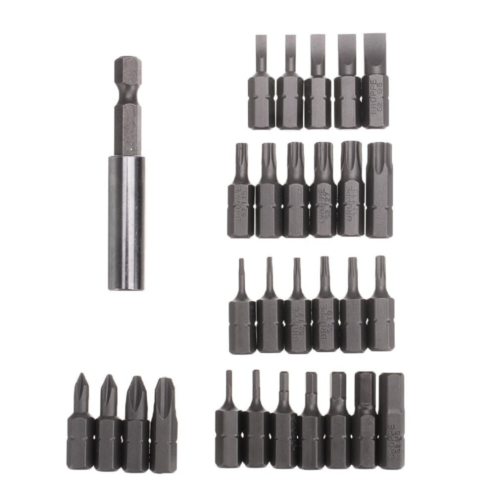 29Pcs S2 Screwdriver Bit Set Phillips Slotted Torx Hex Screwdriver Bits with Extension Rod 1/4 Inch Hex Shank