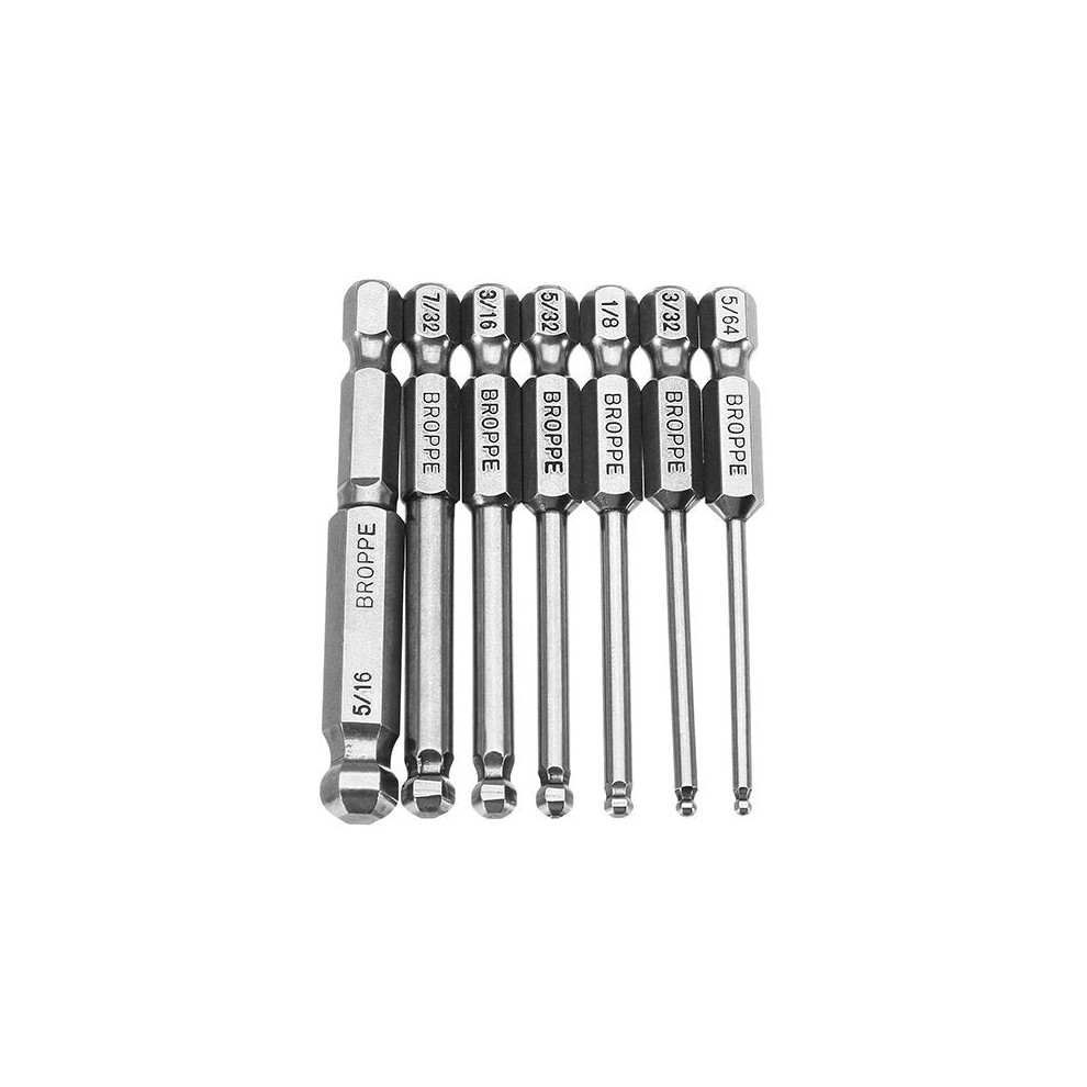 7pcs SAE 5/64-5/16 Inch 65mm Magnetic Ball Screwdriver Bit 1/4 Inch Hex Shank