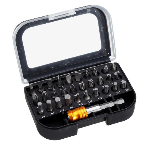 GreenZech 31Pcs Screwdriver Bit Set Torx Hex Slotted Pozi Phillips Screwdriver Bits with Quick Release Hex Chuck Extension Adapter