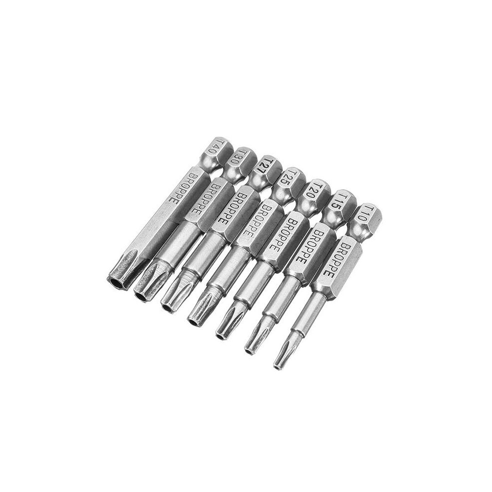 7Pcs 50mm Length Star Magnetic Screwdriver Bits T10-T40 1/4 Hex Shank Screwdriver Set