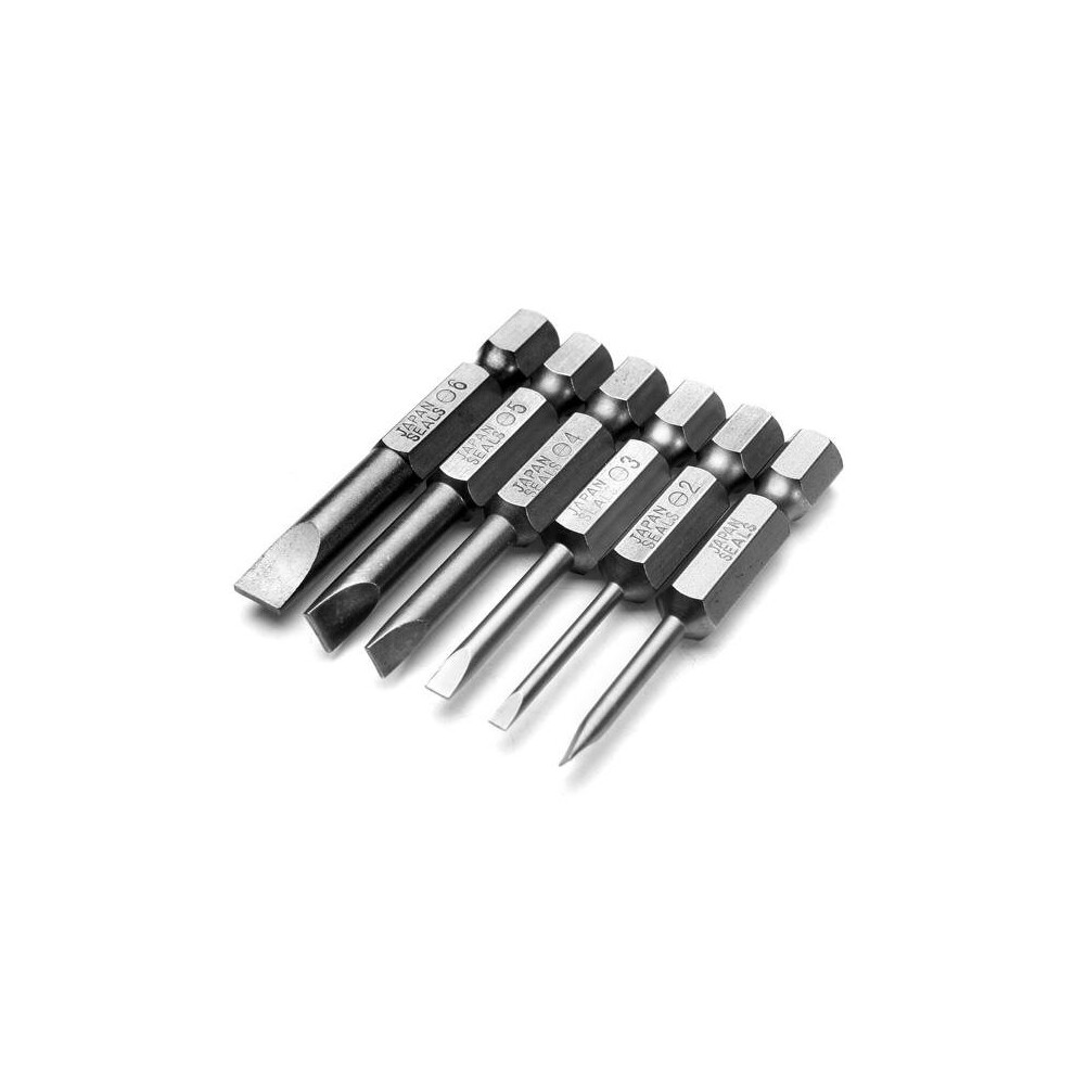 6pcs 50mm 2.0-6.0mm Flat Head Slotted Tip Screwdrivers Bits