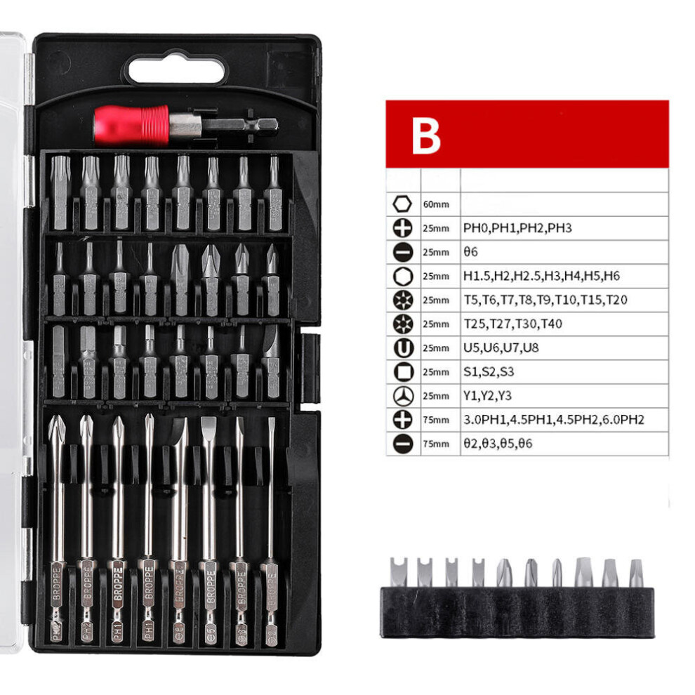 (B-43pcs) A/B/C/D Type Screwdriver Drill Bits Tools kit 1/4 Inch Hex Shank Magnetic Screwdriver Bit Set