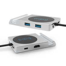 7 In 1 USB-C Hub Docking Station Adapter With 4K HDMI HD Display 60W USB-C PD3.0 Power Delivery 10W Wireless Charger 3.5mm Audio Jack 2 * USB 3.0