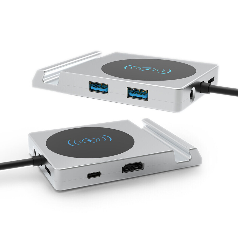 7 In 1 USB-C Hub Docking Station Adapter With 4K HDMI HD Display 60W USB-C PD3.0 Power Delivery 10W Wireless Charger 3.5mm Audio Jack 2 * USB 3.0