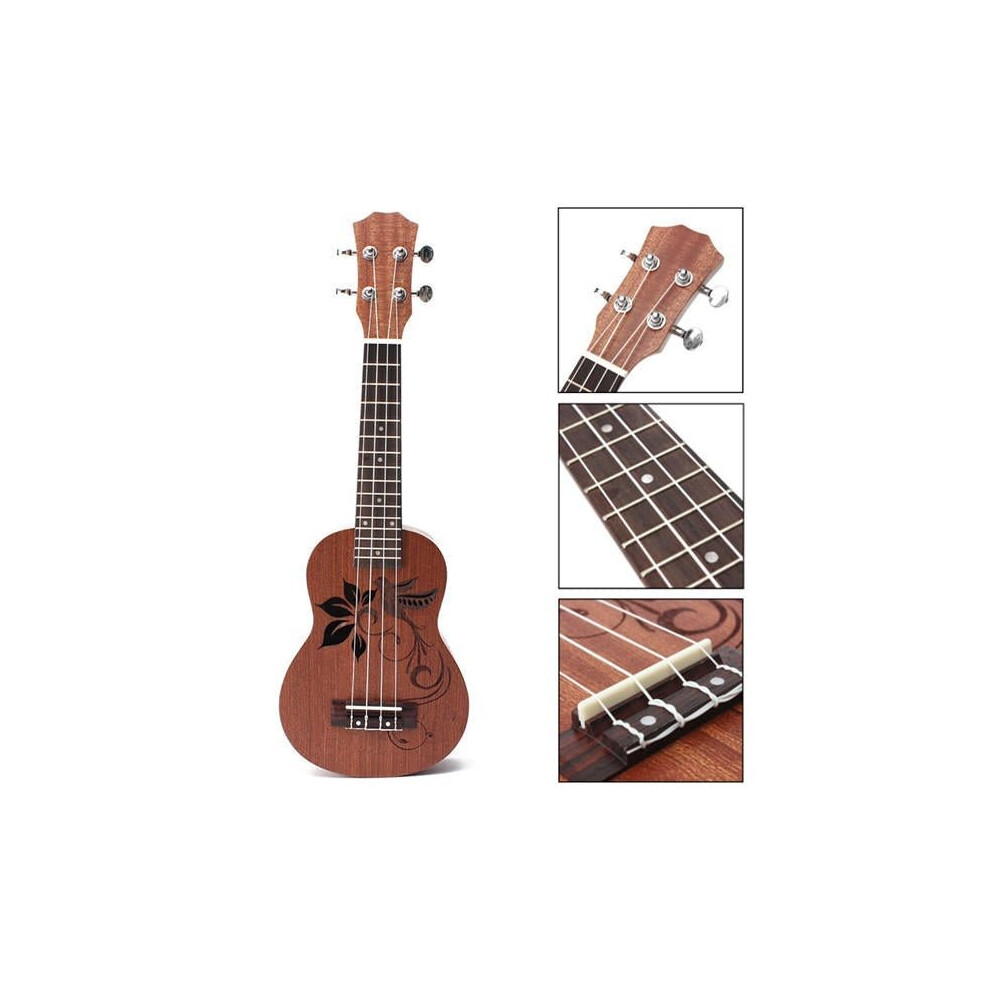 21 Inch Soprano Ukulele Uke Sapele 15 Frets Musical Instrument Flower