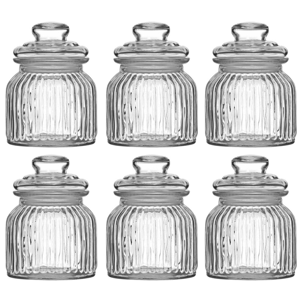 6pcs 600ml Clear Glass Tea Coffee Sugar Jars Pasta Biscuits Storage Canisters