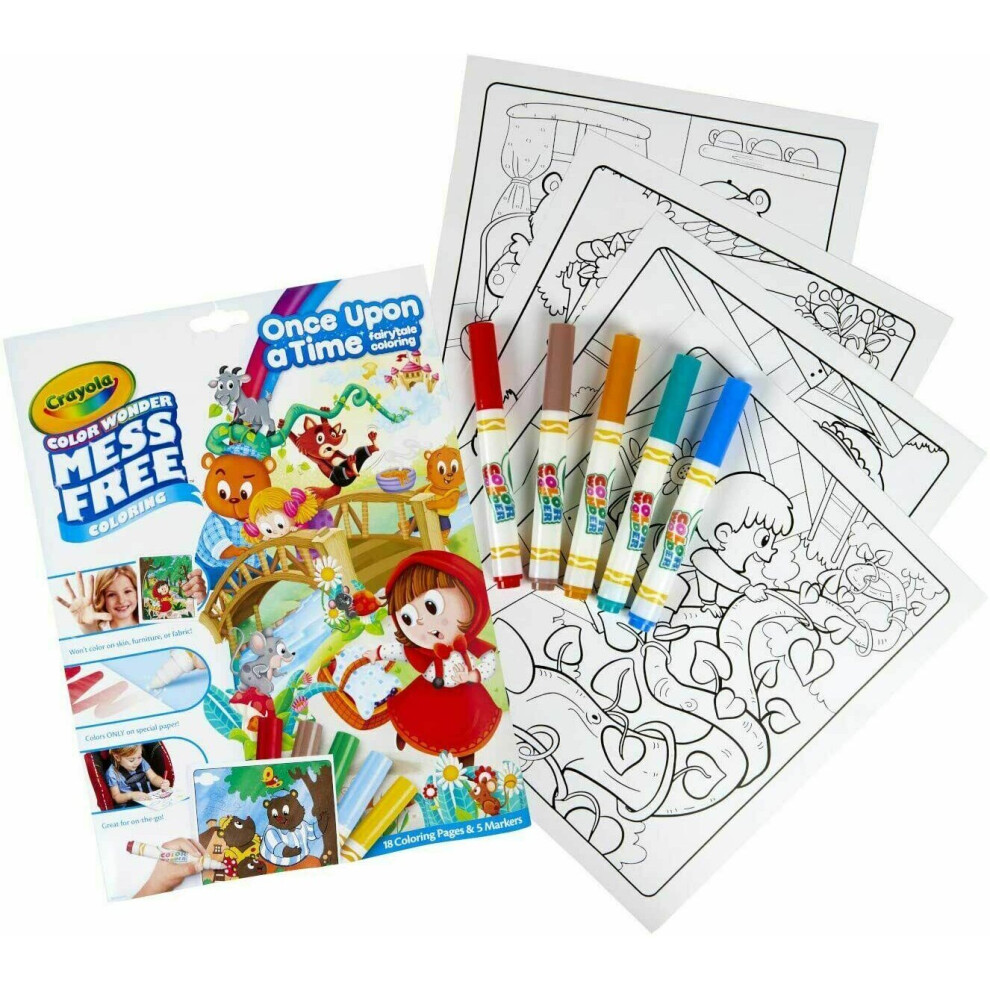 Crayola Color Wonder Colouring Set with 18 Pages and 5 Mess-Free Felt-Tip Pens, Once Upon A Time: Fairy Tales to Colour, 75-7142