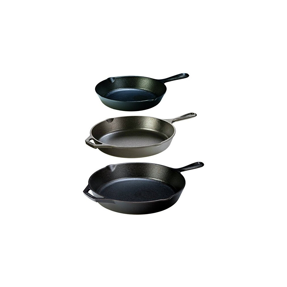 Lodge Seasoned Cast Iron 3 Skillet Bundle. 12 inches and 10.25 inches with 8 inch Set of 3 Cast Iron Frying Pans