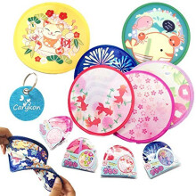 Carykon Round Japanese Style Folding Fans Hand Fan for Wedding Party and Personal Decoration, Set of 4, Random Color