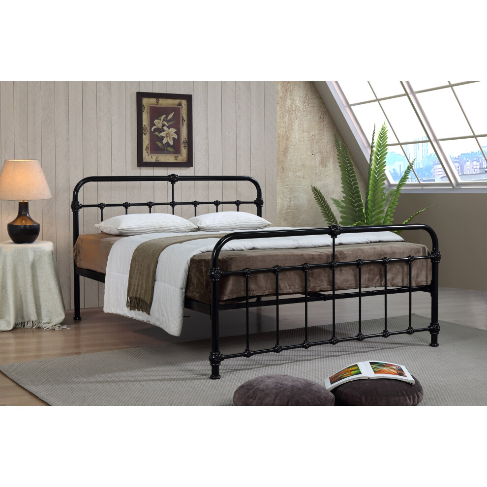 (3FT Single) Malmo Black Metal Bed Frame Hospital Style Vintage