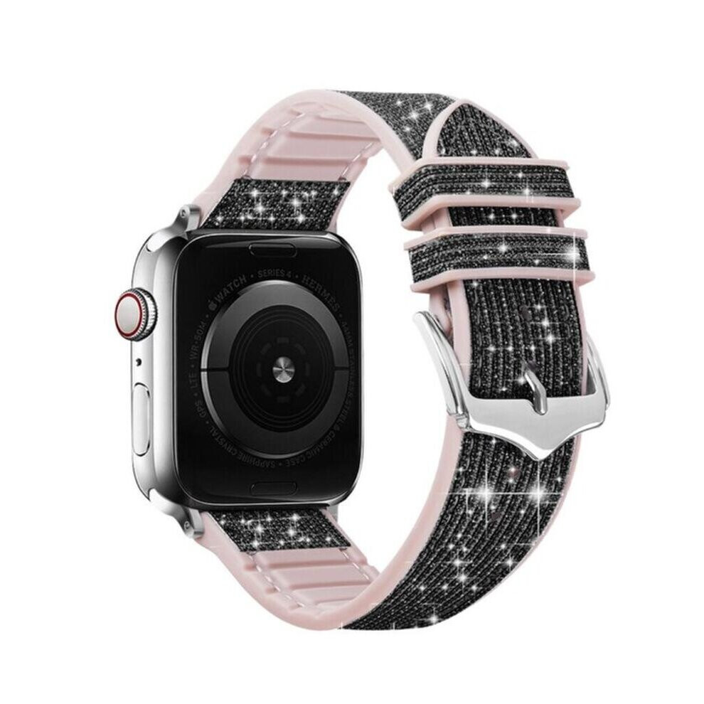 Amhello (42Mm/44Mm/45Mm, ) Glitter Leather Strap Silicone Band For Apple Watch Series 38 40 41 42 44 45 Mm Black