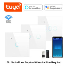 (White-2Gang) TUYA WiFi Smart Touch Switch Glass Panel 220V Wall Light Switch for Alexa Google Home