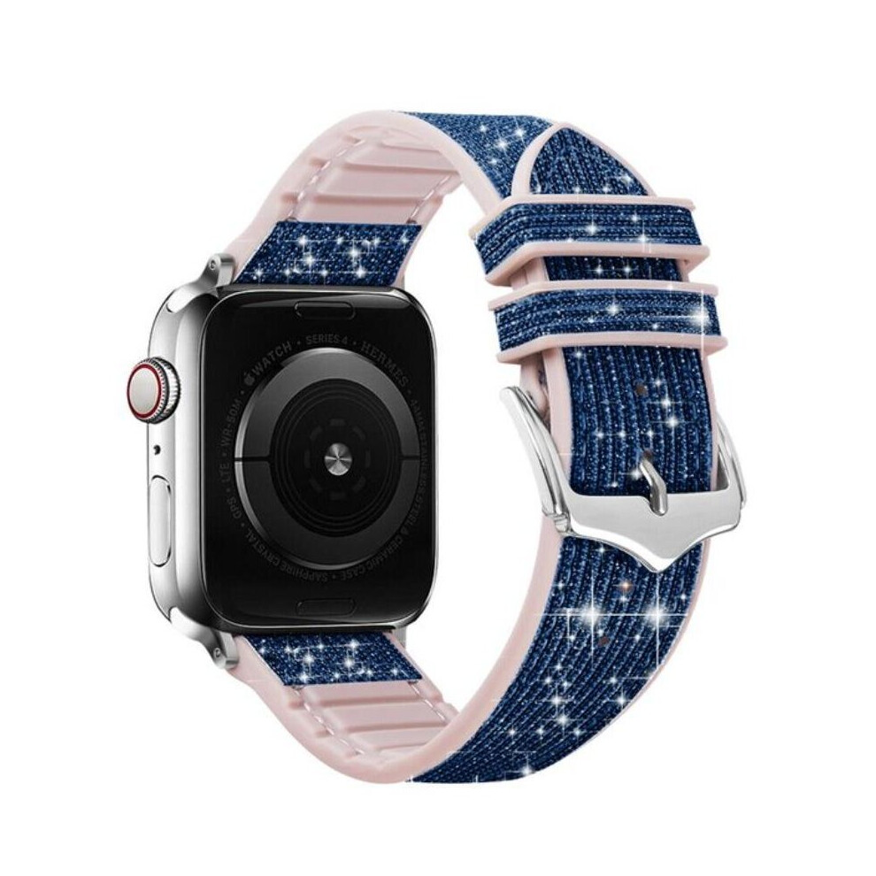 Amhello (42Mm/44Mm/45Mm, ) Glitter Leather Strap Silicone Band For Apple Watch Series 38 40 41 42 44 45 Mm Blue