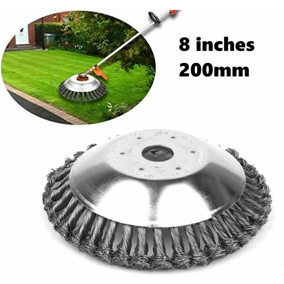 200mm 8" Grass Strimmer Head Trimmer Brush Steel Wire Wheel Garden Weed Hard