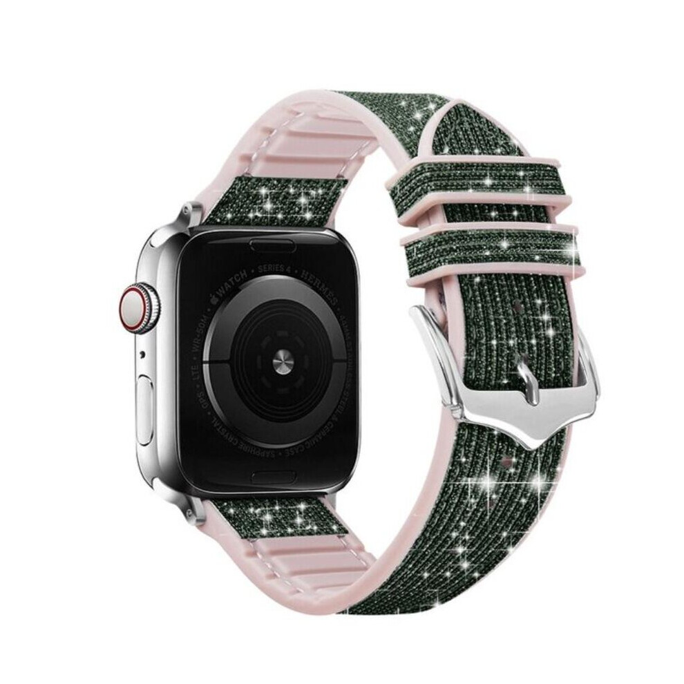 (38Mm/40Mm/41Mm, Dark ) Glitter Leather Strap Silicone Band For Apple Watch Series 38 40 41 42 44 45 Mm Green 308022975789