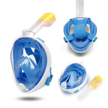 (Blue, S/M) Full Face Snorkel Mask For GoPro Swim