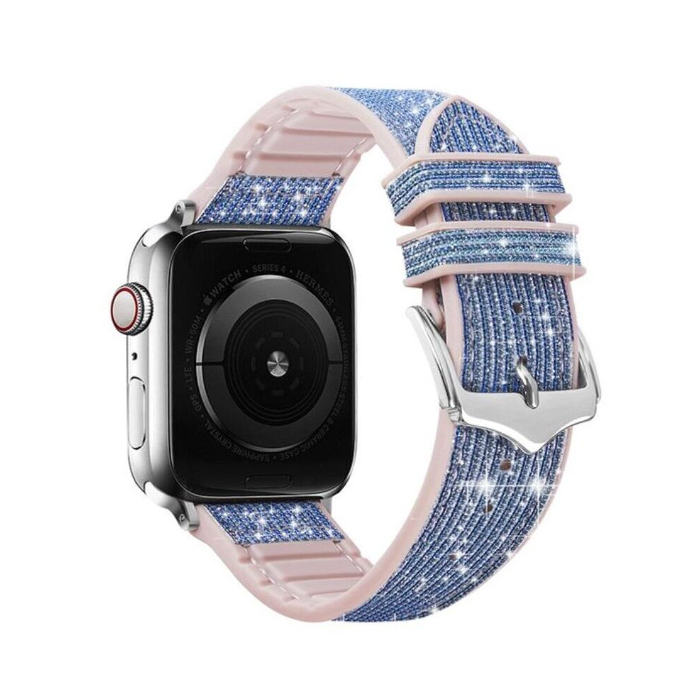 Amhello (42Mm/44Mm/45Mm, Sky ) Glitter Leather Strap Silicone Band For Apple Watch Series 38 40 41 42 44 45 Mm Blue