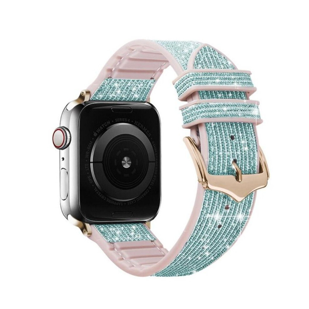 Amhello (38Mm/40Mm/41Mm, ) Glitter Leather Strap Silicone Band For Apple Watch Series 38 40 41 42 44 45 Mm Green