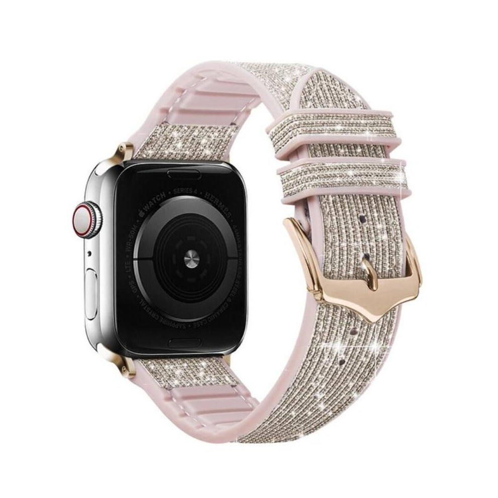 Amhello (38Mm/40Mm/41Mm, Beige) Glitter Leather Strap Silicone Band For Apple Watch Series 38 40 41 42 44 45 Mm White,Cream