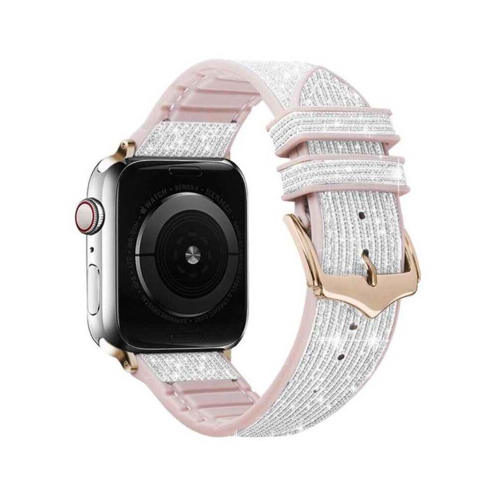 (38Mm/40Mm/41Mm, ) Glitter Leather Strap Silicone Band For Apple Watch Series 38 40 41 42 44 45 Mm Silver 308022975833