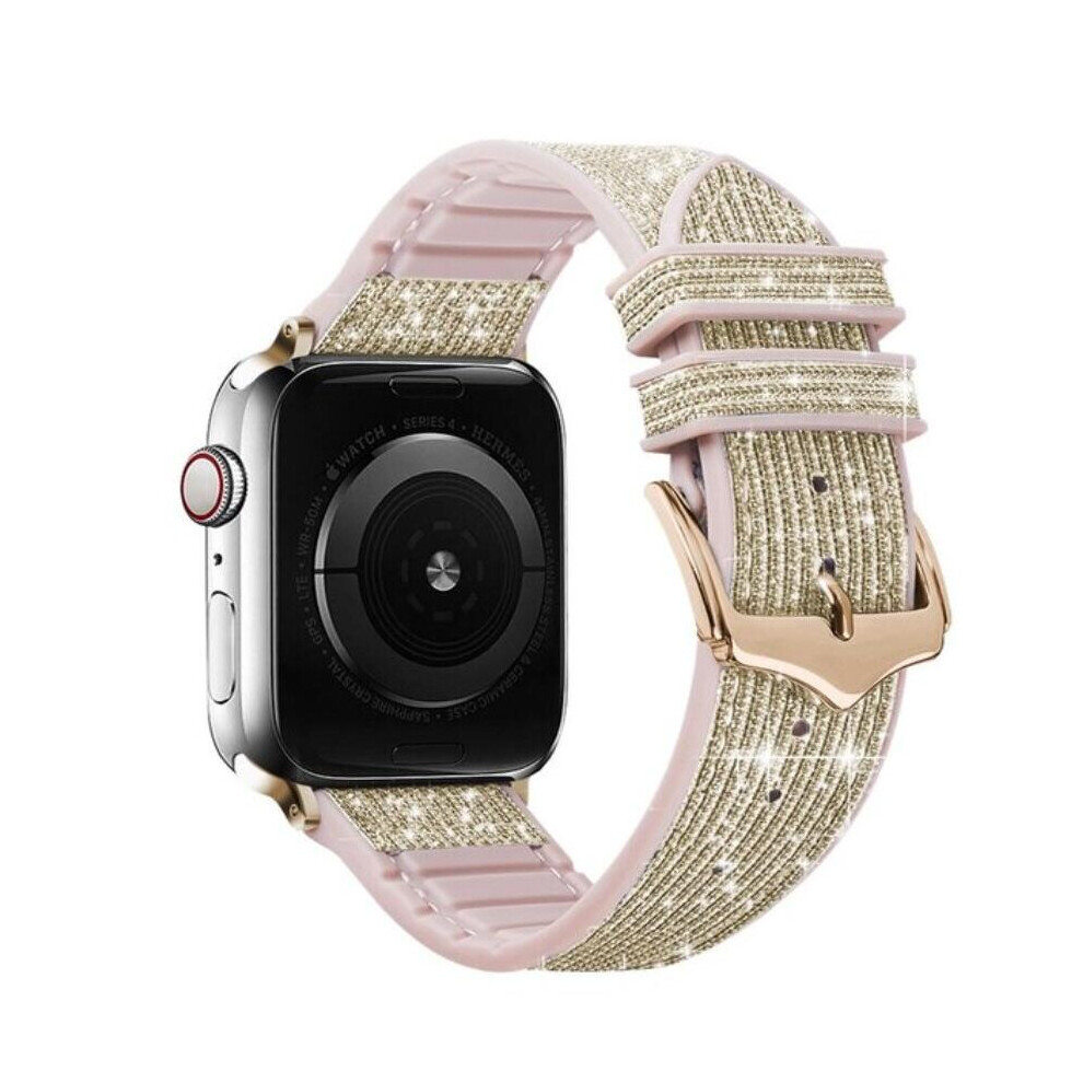 Amhello (38Mm/40Mm/41Mm, ) Glitter Leather Strap Silicone Band For Apple Watch Series 38 40 41 42 44 45 Mm Gold