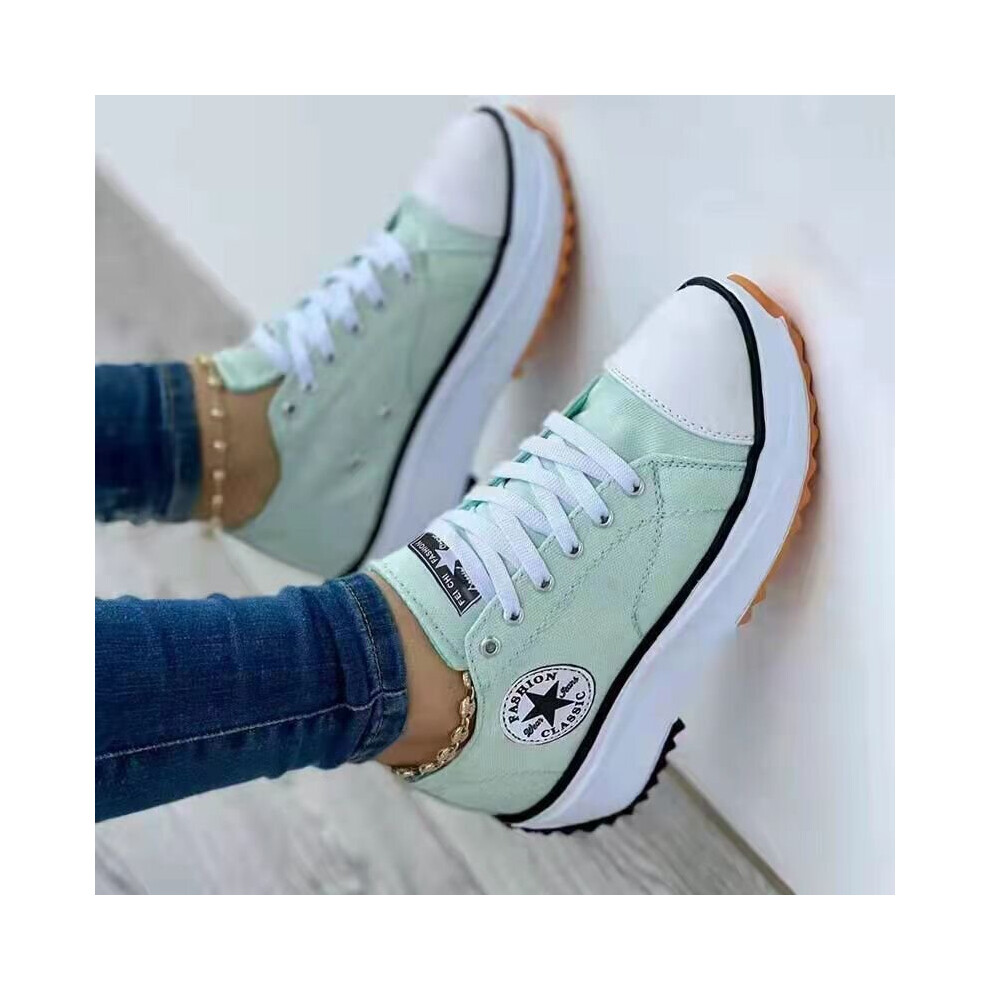 (Green, 41) Canvas Shoes Women Sneaker Platform Casual Breathable Sport Design Fashion
