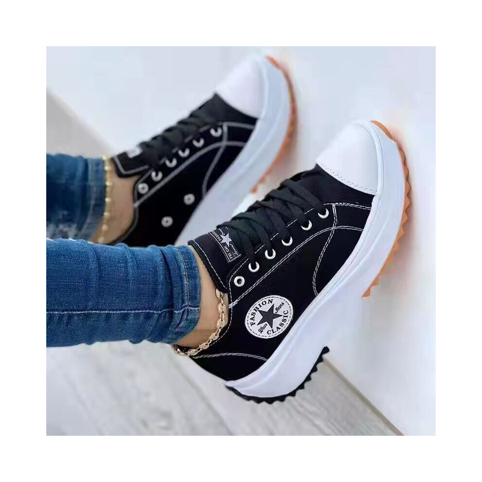 (Black, 41) Canvas Shoes Women Sneaker Platform Casual Breathable Sport Design Fashion