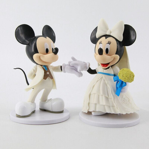 2pcs Disney Mickey Minnie Λευκό νυφικό γάμου φιγούρα κούκλα κέικ Topper ανεμιστήρα δώρο 1