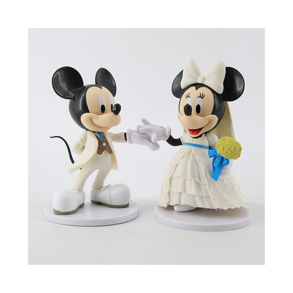 2Pcs Mickey Minnie White Wedding Dress Figure Model Toy Doll Cake Topper Gift