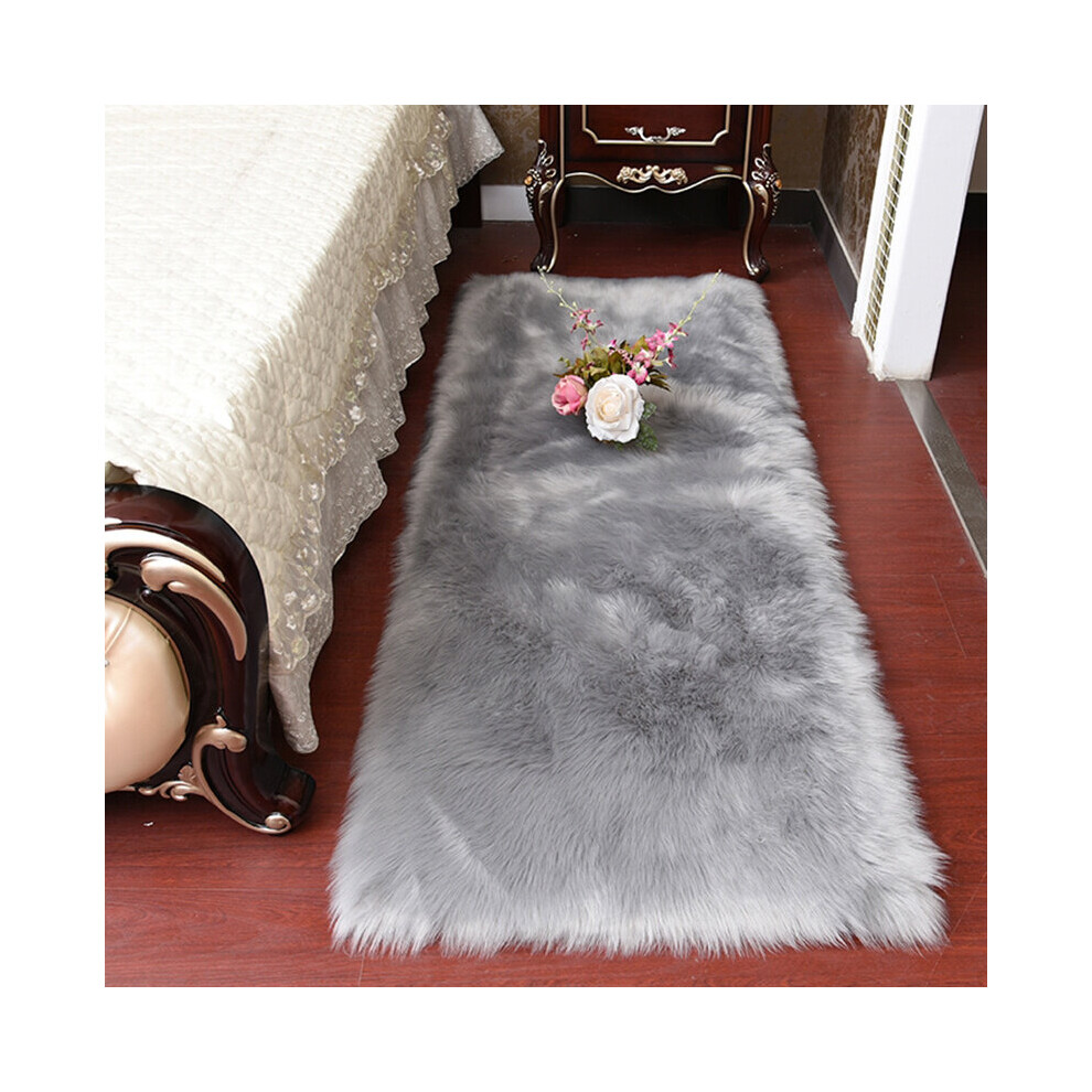 (60*90CM) Rectangle Grey Faux Fur Sheepskin Non Slip Fluffy Floor Rugs