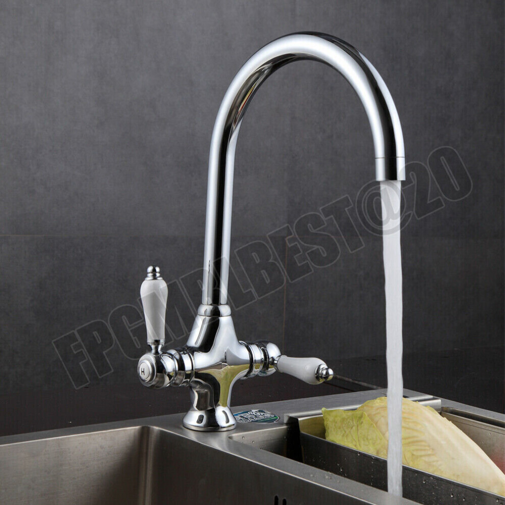Swivel spout Twin Lever Kitchen Sink Mixer Taps Chrome Monobloc Basin Sink Tap