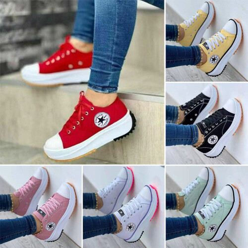 Canvas Shoes Women Fashion Trainers Sneakers Platform Lace Up Trainers Casual on OnBuy