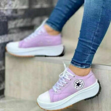 (Purple, 37) Canvas Shoes Women Fashion Trainers Sneakers Platform Lace Up Trainers Casual