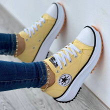 (Yellow, 39) Canvas Shoes Women Fashion Trainers Sneakers Platform Lace Up Trainers Casual