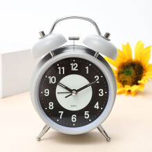 (Grey, 10*5.5*16cm) Luminous Round Alarm Clock Silent Analog Clock Glow in the Dark Bedroom Table