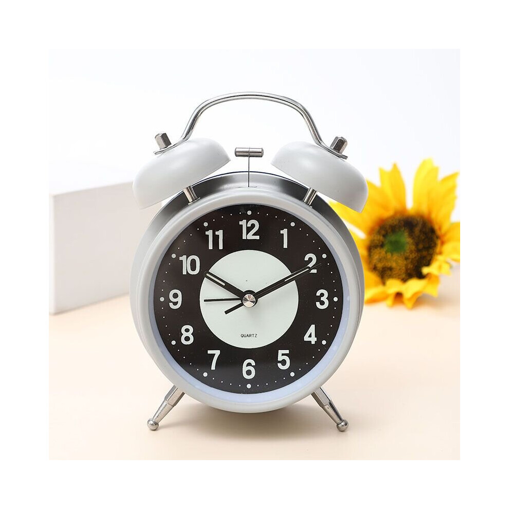(Grey, 10*5.5*16cm) Luminous Round Alarm Clock Silent Analog Clock Glow in the Dark Bedroom Table