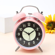 (Pink, 10*5.5*16cm) Luminous Round Alarm Clock Silent Analog Clock Glow in the Dark Bedroom Table