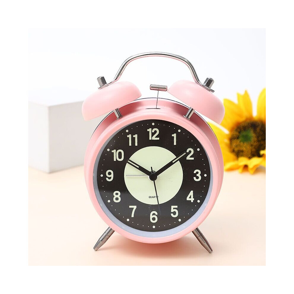 (, 10*5.5*16Cm) Luminous Round Alarm Clock Silent Analog Clock Glow In The Dark Bedroom Table Pink