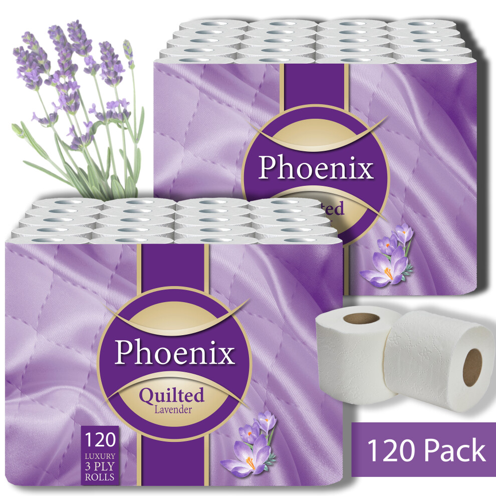 Phoenix 120 Roll Bulk Buy - Quilted 3 Ply Fragranced Toilet Rolls Lavender