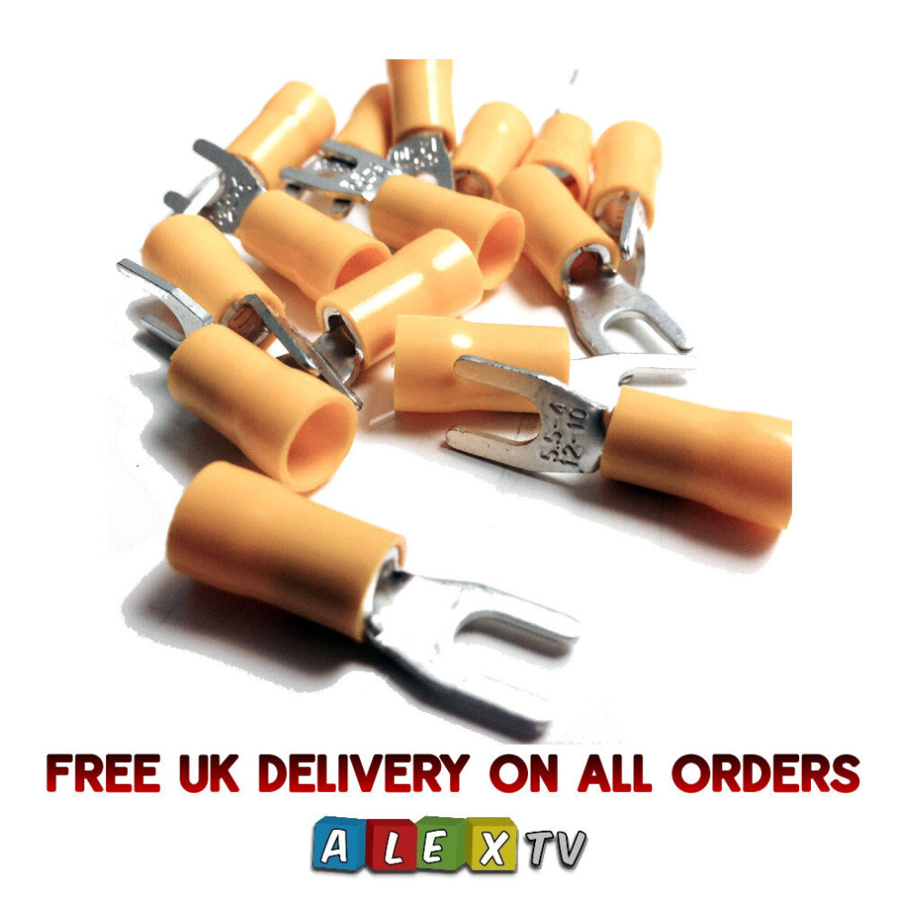 (500) Ys43 Yellow 4.3Mm Pvc Pre-Insulated Electrical Fork Crimp Terminal 3301414142049