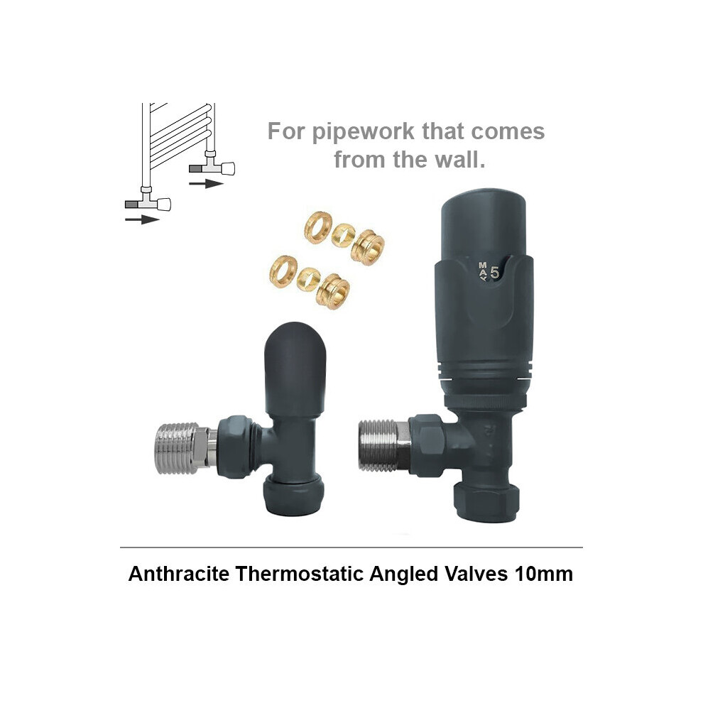 (Angled 10mm, Anthracite Grey) Angled, Straight 10mm Thermostatic Radiator Valves