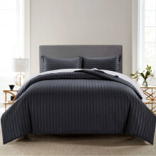 (Black, Double) Stripe Duvet Cover Set Bed Quilt & Pillowcase Pair