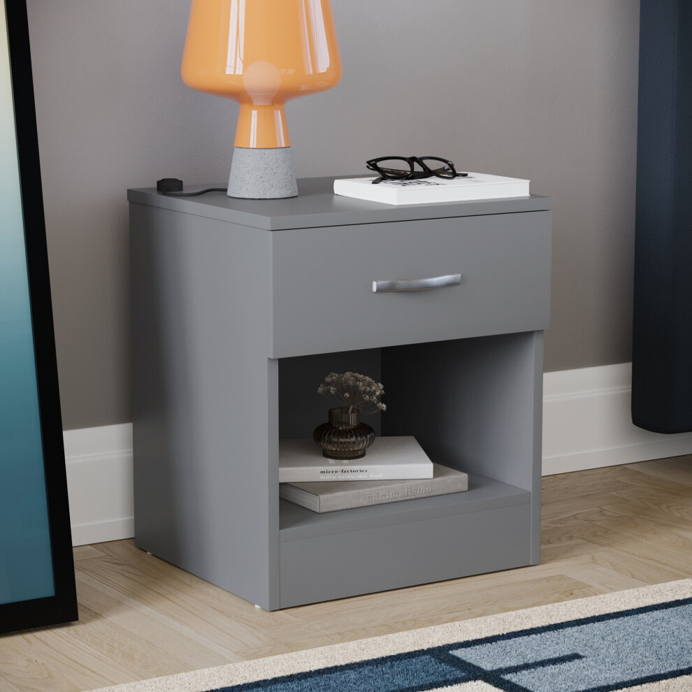 (Grey) Riano 1 Drawer 1 Shelf Bedside Chest Nightstand